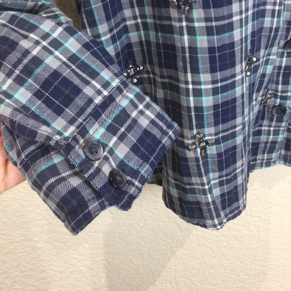 Halogen Embellished Plaid Shirt in Blue LP - Picture 5 of 8
